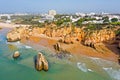 Aerial from Praia Tres Irmaos in Alvor the Algarve Portugal