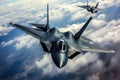 Aerial Precision: Military Fighter Jets in Action. Royalty Free Stock Photo