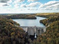 Aerial of Pretty Boy Reservoir Dam in Hampstead, Maryland during