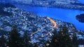 Aerial of Queenstown, New Zealand at dusk