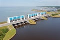 Aerial from the R.J. Clevering Sluices at the Lauwersmeer in the Netherlands Royalty Free Stock Photo