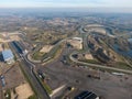 Aerial of race track in the dunes with road maintenance interventions in Zandvoort, the Netherlands