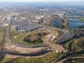 Aerial of race track in the dunes with road maintenance interventions in Zandvoort, the Netherlands