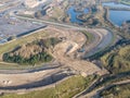 Aerial of race track in the dunes with road maintenance interventions in Zandvoort, the Netherlands