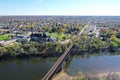 Aerial of the railway bridge over Grand River in Cambridge, Ontario, Canada Royalty Free Stock Photo