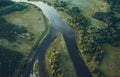 Aerial river landscape near Kernave