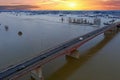 Aerial from the river Nederrijn near Rhenen in the Netherlands