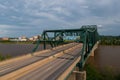 Aerial of Robert C. Byrd Truss Bridge + Welcome Sign - Ohio River - Huntington, West Virginia