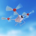 Aerial robot drone, quadrocopter, with camera flying in the blue sky. Concept hovering multycopter render Royalty Free Stock Photo