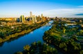 Aerial rone view of Austin Texas Golden Hour sunset over Town Lake Royalty Free Stock Photo