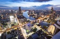 Aerial rooftop view of Bangkok at night, after dusk Royalty Free Stock Photo