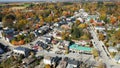 Aerial scene of Elora, Ontario, Canada in autumn