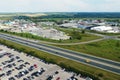 Aerial scene of a large Truck Stop in Ontario, Canada in summer