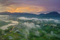 Aerial scenery of fog above village on morning Royalty Free Stock Photo