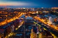 Aerial scenery of the old town in Gdansk at dusk. Poland