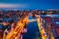 Aerial scenery of the old town in Gdansk at dusk. Poland