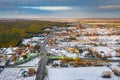 Aerial scenery with roundabout at winter in Poland