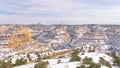 AERIAL: Scenic drone shot of a breathtaking canyon in Utah in the wintertime.