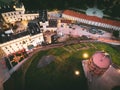 Aerial scenic Lithuania capital city Gediminas castle tower with city scenic panorama. Baltic travel destination