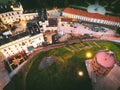 Aerial scenic Lithuania capital city Gediminas castle tower with city scenic panorama. Baltic travel destination in Europe