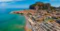 Aerial scenic view of the Cefalu, medieval village of Sicily island Royalty Free Stock Photo