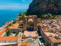 Aerial scenic view of the Cefalu, medieval village of Sicily island Royalty Free Stock Photo