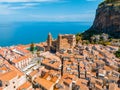 Aerial scenic view of the Cefalu, medieval village of Sicily island Royalty Free Stock Photo