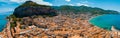 Aerial scenic view of the Cefalu, medieval village of Sicily island Royalty Free Stock Photo