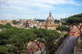 Aerial scenic view of Colosseum, Roman Forum in Rome and church Royalty Free Stock Photo