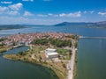 Aerial scenic view of the famous island - town of Aitoliko in Aetolia - Akarnania, Greece is situated in the middle of Messolonghi Royalty Free Stock Photo
