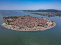 Aerial scenic view of the famous island - town of Aitoliko in Aetolia - Akarnania, Greece is situated in the middle of Messolonghi Royalty Free Stock Photo