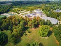 Aerial scenic view of Grand Trianon palace in the Gardens of Versailles, Paris, France