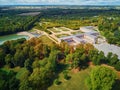 Aerial scenic view of Grand Trianon palace in the Gardens of Versailles, Paris, France Royalty Free Stock Photo