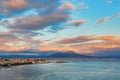 Aerial scenic view of Naples with Vesuvius volcano at sunset Royalty Free Stock Photo