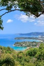 Aerial scenic view over beautiful Andaman sea and 3 bays at Karon Viewpoint, Phuket, Thailand