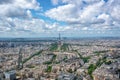 Aerial scenic view of Paris with the Eiffel tower, France and Europe city travel concept