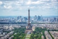 Aerial scenic view of Paris with the Eiffel tower and la Defense business district skyline, France Royalty Free Stock Photo