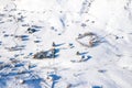 Aerial scenic rural view of the winter landscape from Fundata village in Romania at the bottom of Bucegi Mountains Royalty Free Stock Photo