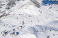 Aerial scenic rural view of the winter landscape from Fundata village in Romania at the bottom of Bucegi Mountains Royalty Free Stock Photo