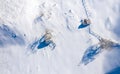 Aerial scenic rural view of the winter landscape from Fundata village in Romania at the bottom of Bucegi Mountains Royalty Free Stock Photo