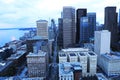 Aerial Seattle, Washington skyline at dusk Royalty Free Stock Photo