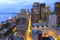 Aerial Seattle, Washington skyline in evening Royalty Free Stock Photo