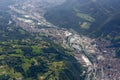 Aerial of Serio river and valley near Cene, Bergamo, Italy Royalty Free Stock Photo