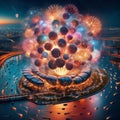 72 1. Aerial shells_ Large, spherical fireworks that e Royalty Free Stock Photo