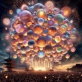 70 1. Aerial shells_ Large, spherical fireworks that e Royalty Free Stock Photo