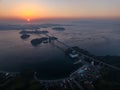 Aerial of the Shiminami Kaido Bridge in Shikoku, Japan during the sunset Royalty Free Stock Photo