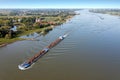 Aerial from shipping on the river Merwede near castle Loevestein in the Netherlands