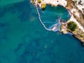 Aerial shoot of a lake coast with sand mining