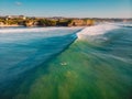 Aerial shooting of big waves at sunset. Biggest ocean wave Royalty Free Stock Photo