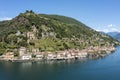 Aerial shooting with drone of the beautiful and picturesque Ticino town of Morcote